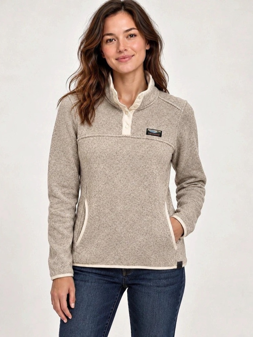L.L.Bean Women's L.L.Bean Sweater Fleece Pullover Sweater Fleece Pullover tan/cr